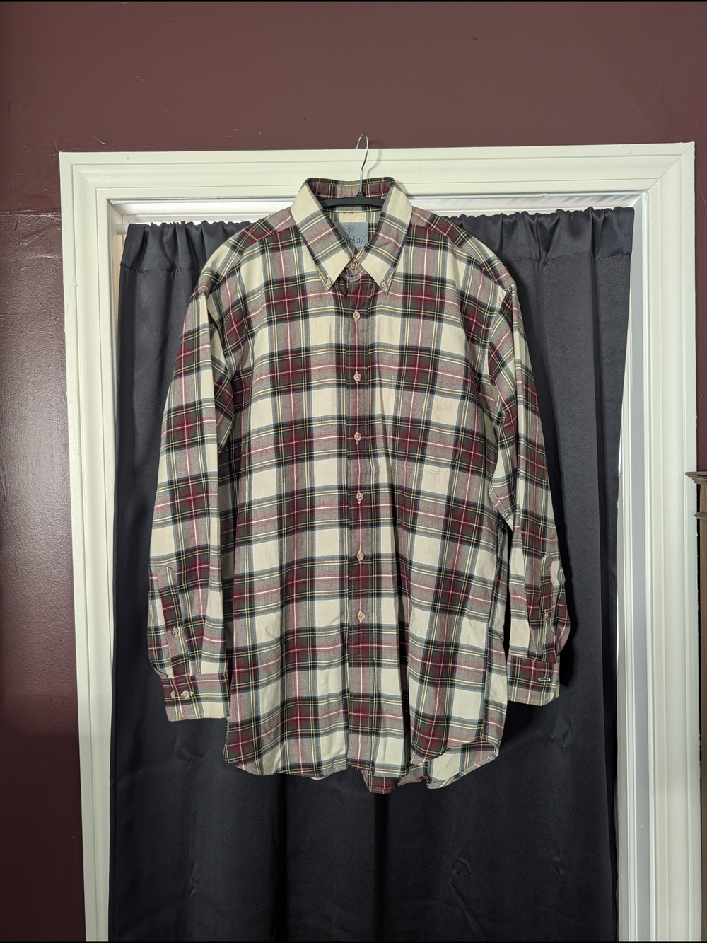 VIYELLA Flannel MiUSA White/Red Plaid Tartan Button-Down Shirt Cotton/Wool M